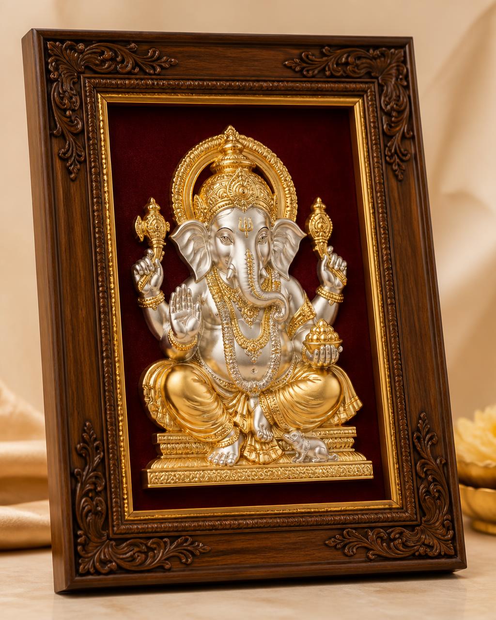Ganesha Gold Coated Silver Photo Frame