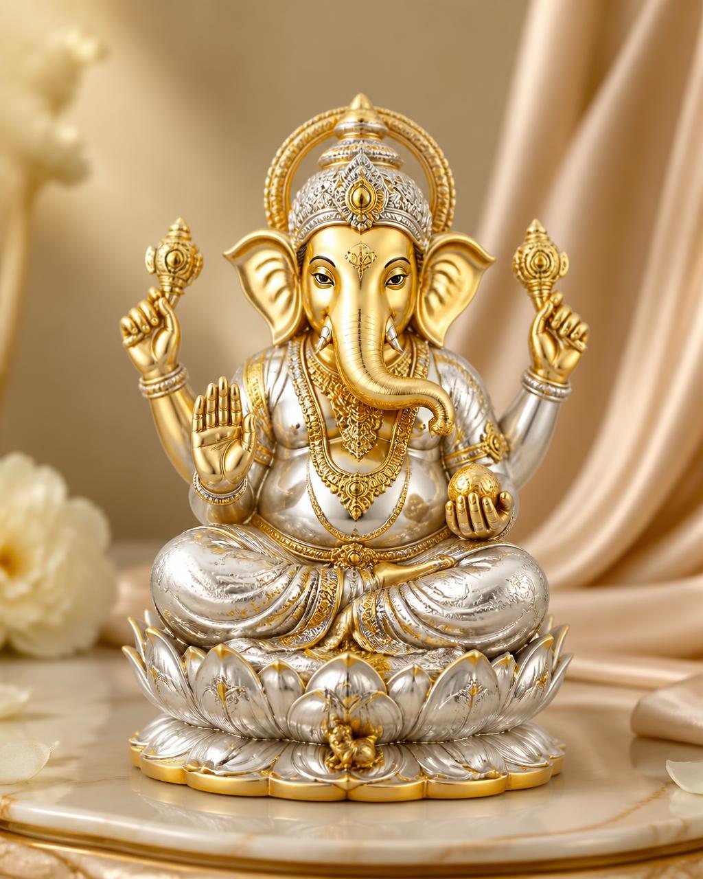 Siddhi Ganesha Gold Coated Silver Idol