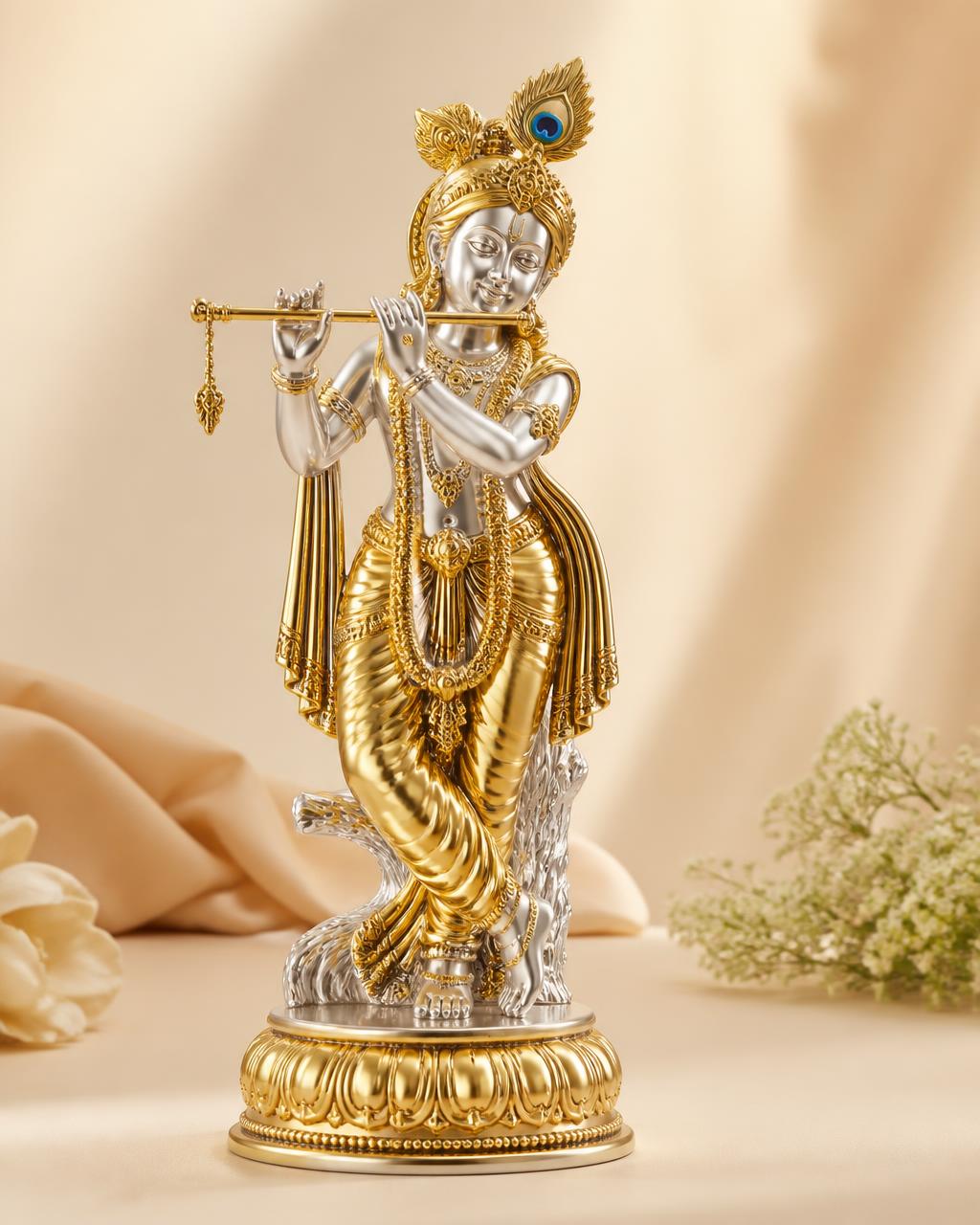 Venugopala Krishna Gold Coated Silver Idol
